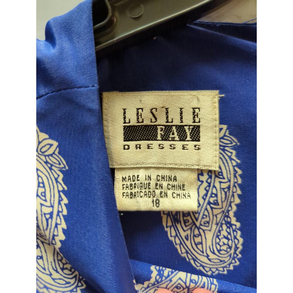 Leslie Fay vintage drop waist 18 dress Blue white Paisley summer garden Plus - Picture 4 of 7